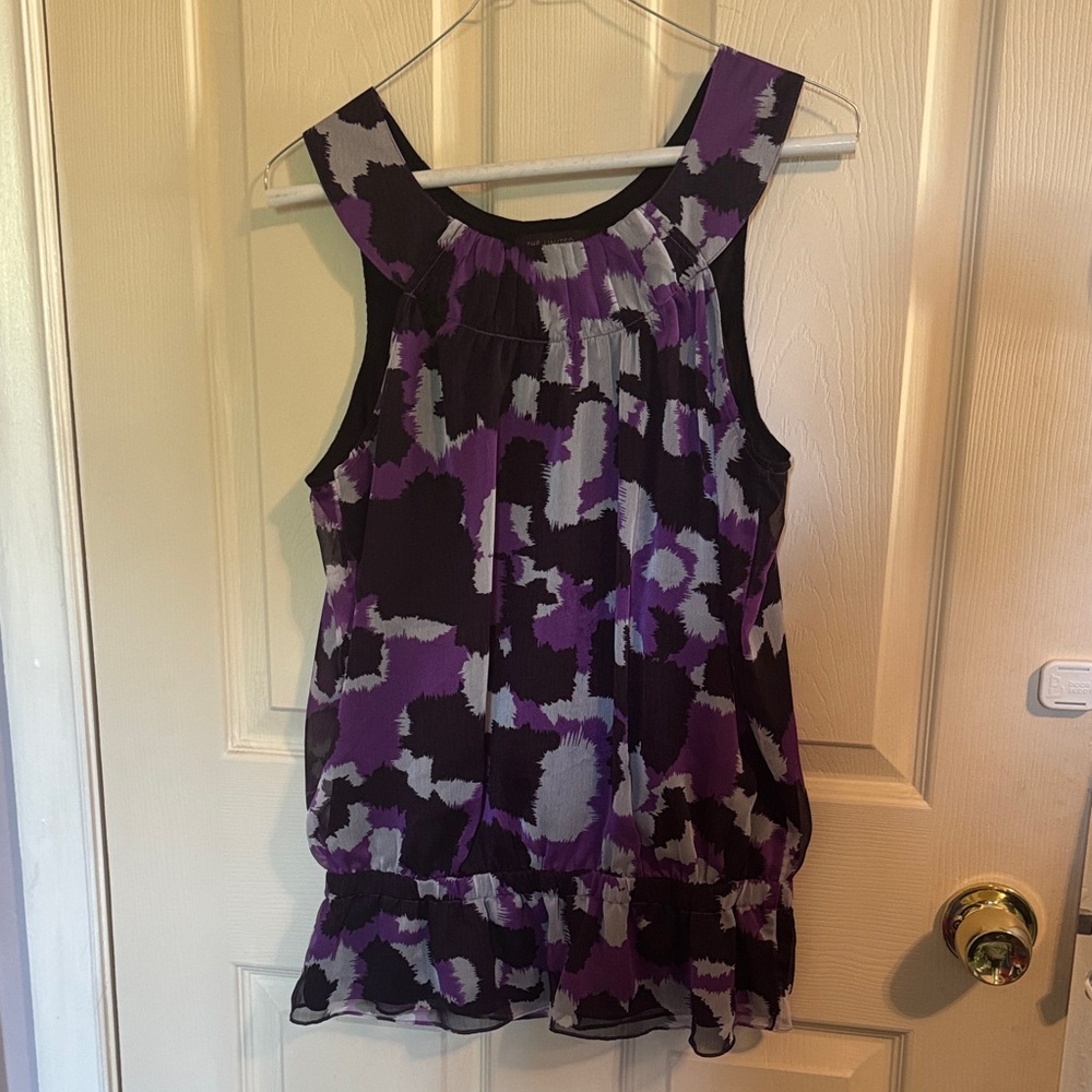 Purple and Black Sleeveless Blouse